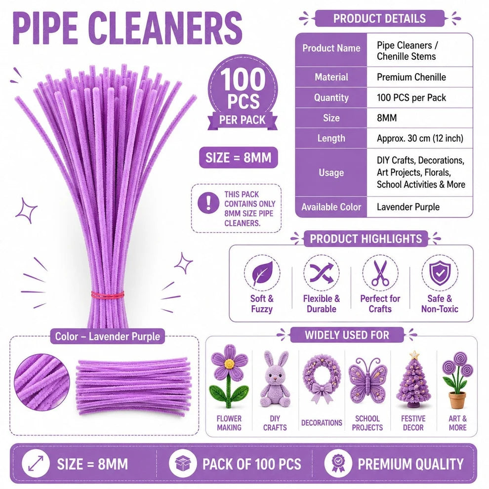Premium Lavender Pipe Cleaners (7MM-8MM Approx.)