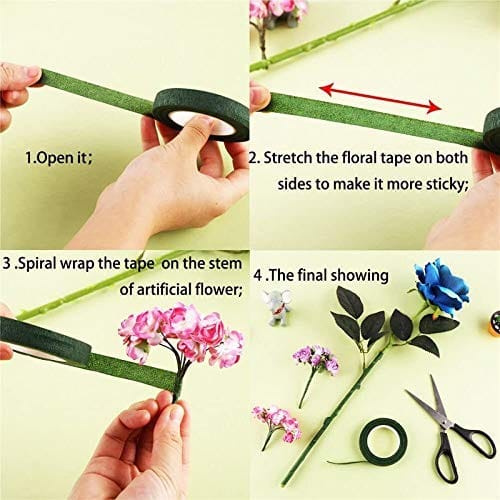 Step-by-step guide on how to use floral tape with artificial flowers.