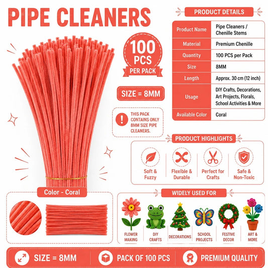 Premium Coral Pipe Cleaners (7MM-8MM Approx.)