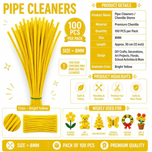 Premium Bright Yellow Pipe Cleaners (7MM-8MM Approx.)