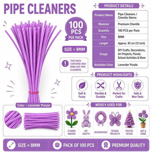 Premium Lavender Pipe Cleaners (7MM-8MM Approx.)