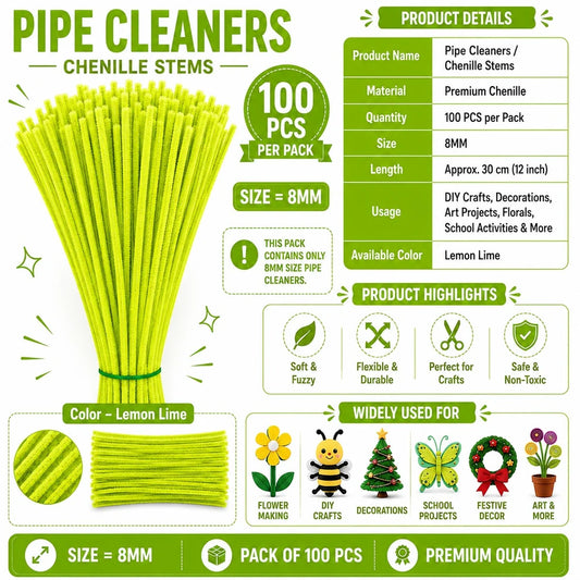 Premium Lemon Lime Pipe Cleaners (7MM-8MM Approx.)