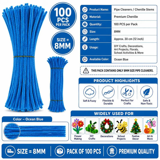 Premium Ocean Blue Pipe Cleaners (7MM-8MM Approx.)