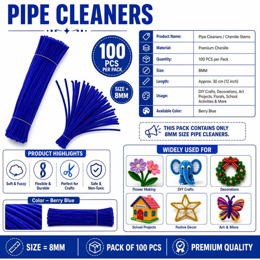 Premium Berry Blue Pipe Cleaners (7MM-8MM Approx.)