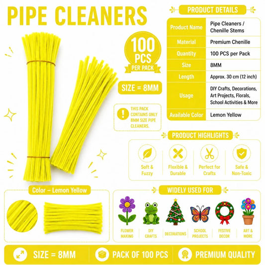 Premium Lemon Yellow Pipe Cleaners (7MM-8MM Approx.)
