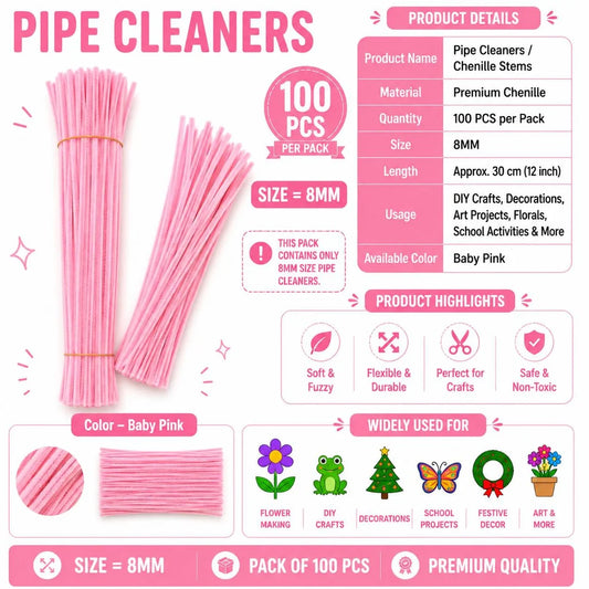 Premium Baby Pink Pipe Cleaners (7MM-8MM Approx.)