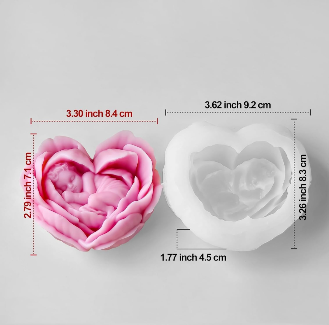 Candle Molds / Candle Moulds
Silicone Candle Molds
Candle Making Molds
Candle Molds for Sale
Wholesale Candle Molds
3D Candle Molds
1 Cavity Baby Angel Sleeping in Flower Heart Silicone Candle Mold