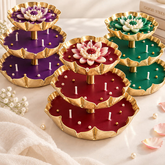 3 tier golden metal urli for candle decoration and home decor