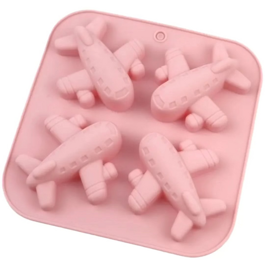 Pink 4-cavity airplane shaped silicone DIY mould for concrete, resin, candle, and soap crafts