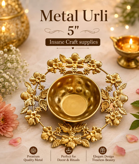 5 inch decorative metal urli with floral design for home decor, Diwali and festive decoration