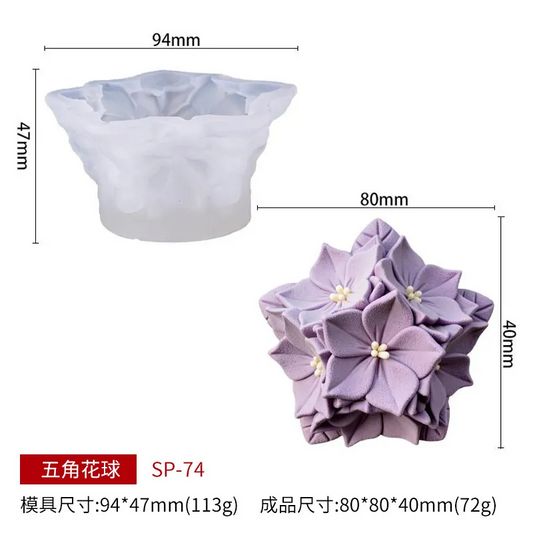 Five Pointed Flower Ball Silicone Candle Mould SP74