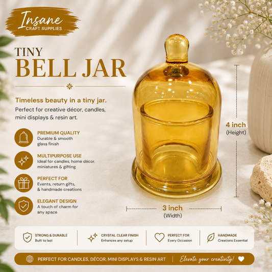 Amber tiny glass bell jar 4 inch by 3 inch for candles and decorative crafts