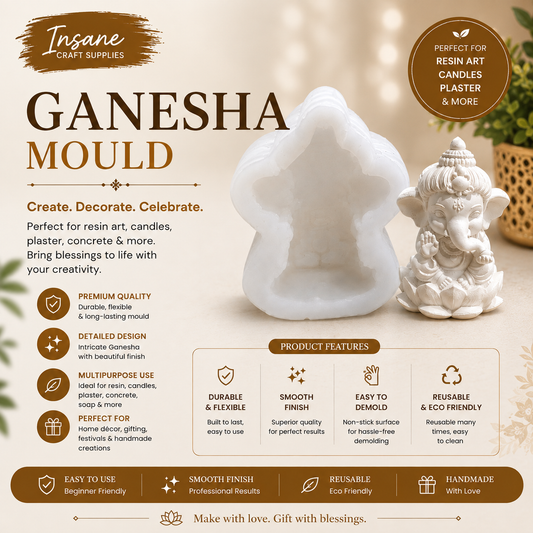 Ganesha silicone mould with detailed Lord Ganesha idol for resin art, plaster, concrete and DIY crafts