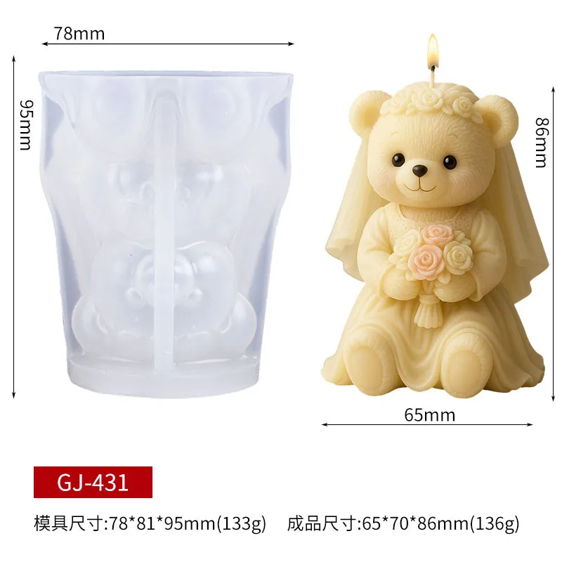Silicone mold and teddy bear candle with measurements