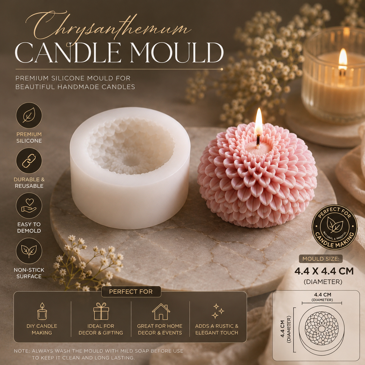 4.4 cm Chrysanthemum flower silicone candle mould for DIY candle making