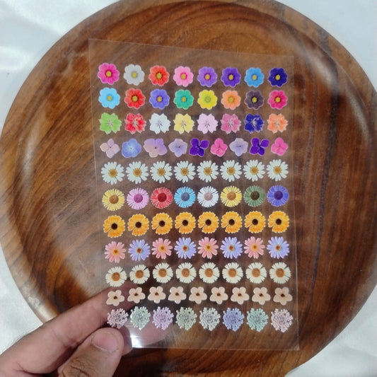 Mini Mixed Botanical Flowers UV DTF Transfer Sticker Sheet (Daisies, Sunflowers, Hydrangeas & Baby's Breath) for Resin Art, Candle Jars & Wood Crafts