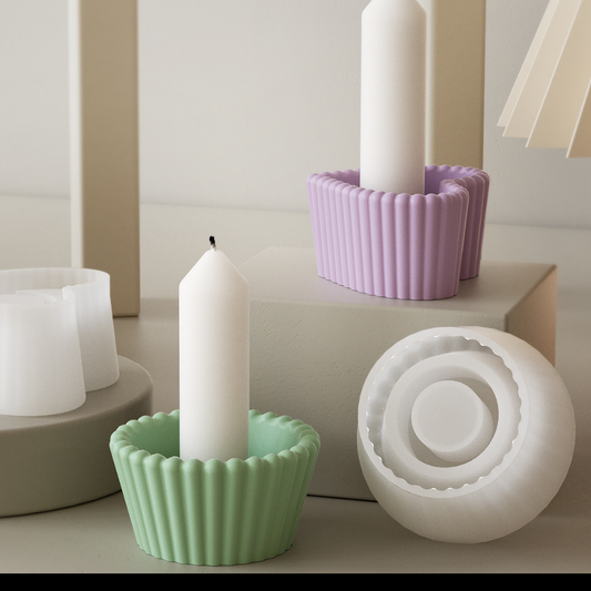 Round Striped Candle Holder Mold