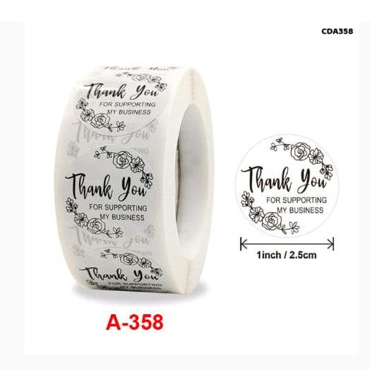 Roll of stickers with 'Thank You for Supporting My Business' text on a white background