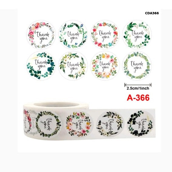 Decorative tape with floral designs and 'thank you' text on a white background