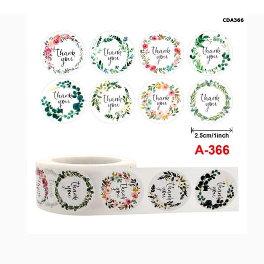 Decorative tape with floral designs and 'thank you' text on a white background