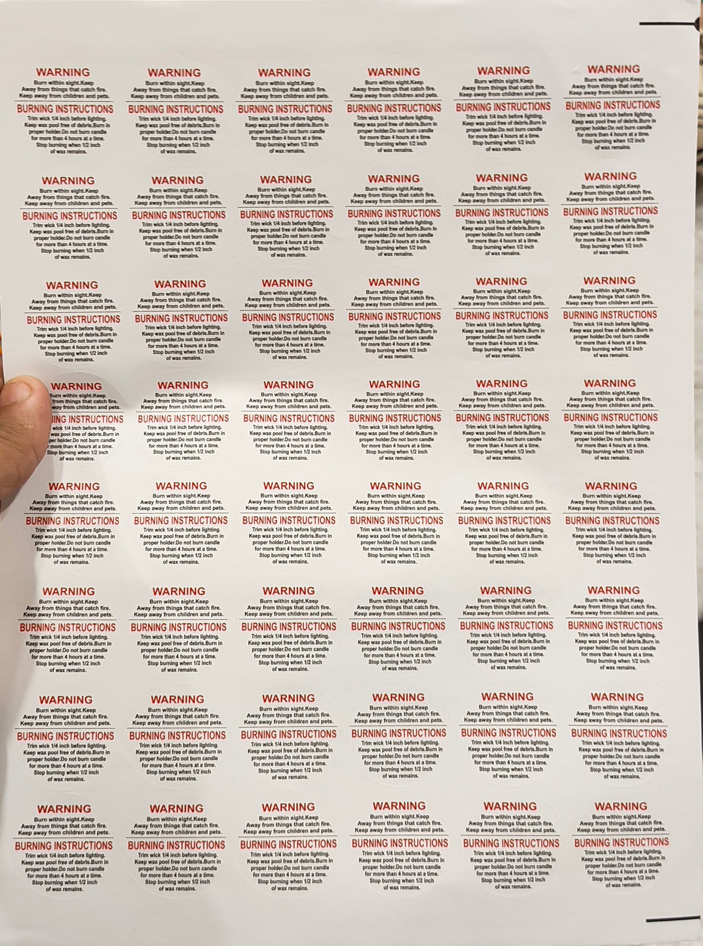 Warning Sticker Sheet White
Candle Warning Sticker Sheet White