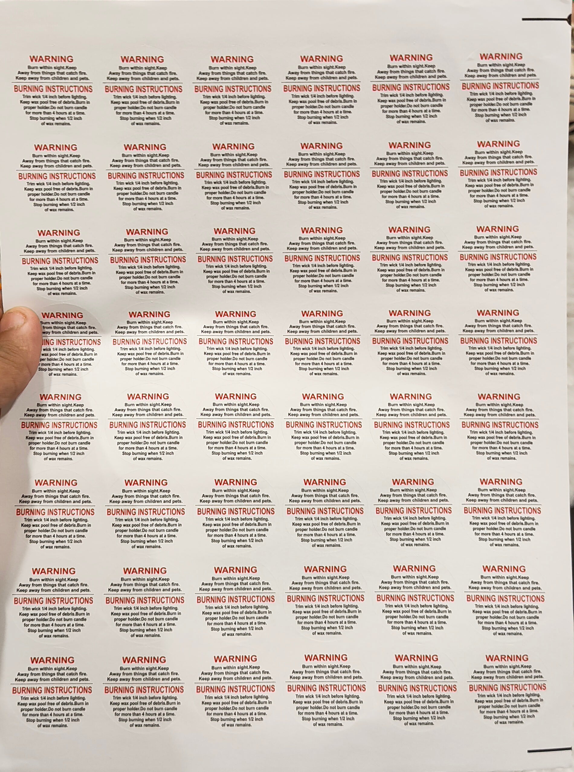 Warning Sticker Sheet White
Candle Warning Sticker Sheet White