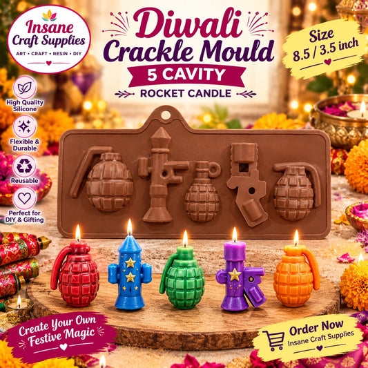 Insane Craft Supplies 5 cavity 8.5x3.5 inch brown silicone mould for making grenade and gun cracker shaped Diwali candles