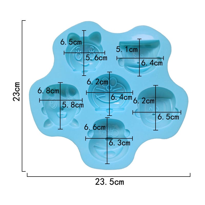 6 Cavity Doraemon Anime Character Face Mould for DIY Concrete Art, Resin Crafts, Soap Making & Cake Making Silicone Mould