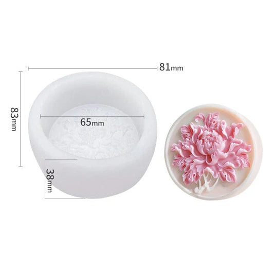 3D Peony Flower – Round Floral Soap & Candle Mould  HM0068