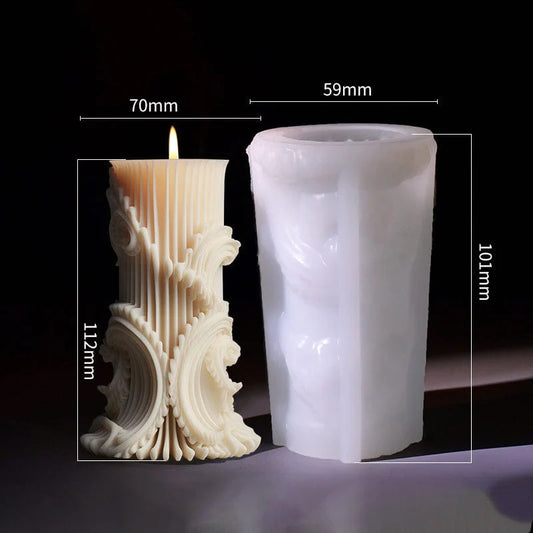 Baroque-Style Pillar Candle 3D Relief Design Mould  HM0084