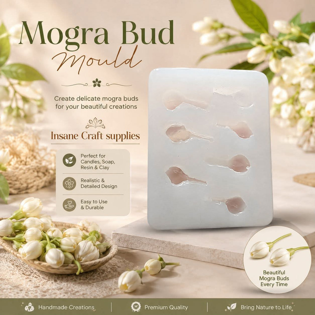 Mogra bud silicone mould for candle making, resin, soap and clay