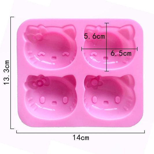 4 Cavity Hello Kitty Cartoon Cat Face Mould for DIY Concrete Art, Resin Crafts, Soap Making & Cake Making Silicone Mould