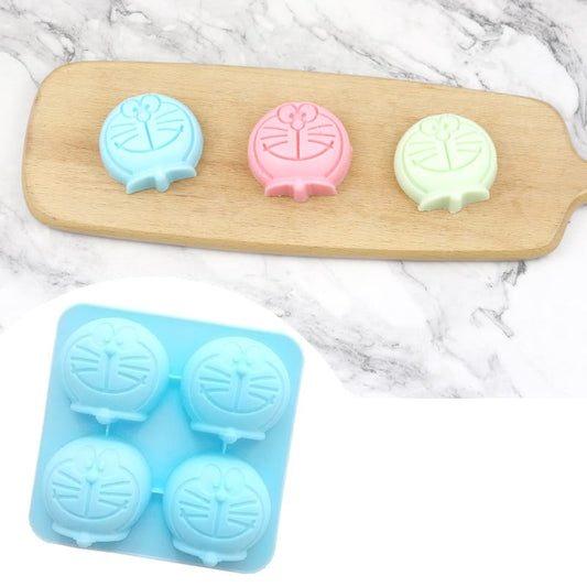 4 Cavity Doraemon Anime Character Face Mould for DIY Concrete Art, Resin Crafts, Soap Making & Cake Making Silicone Mould