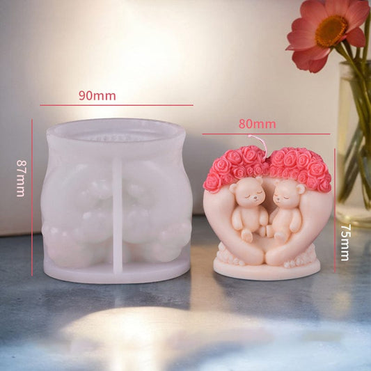 Rose Love Couple Bear Candle Handmade Mould HM0113