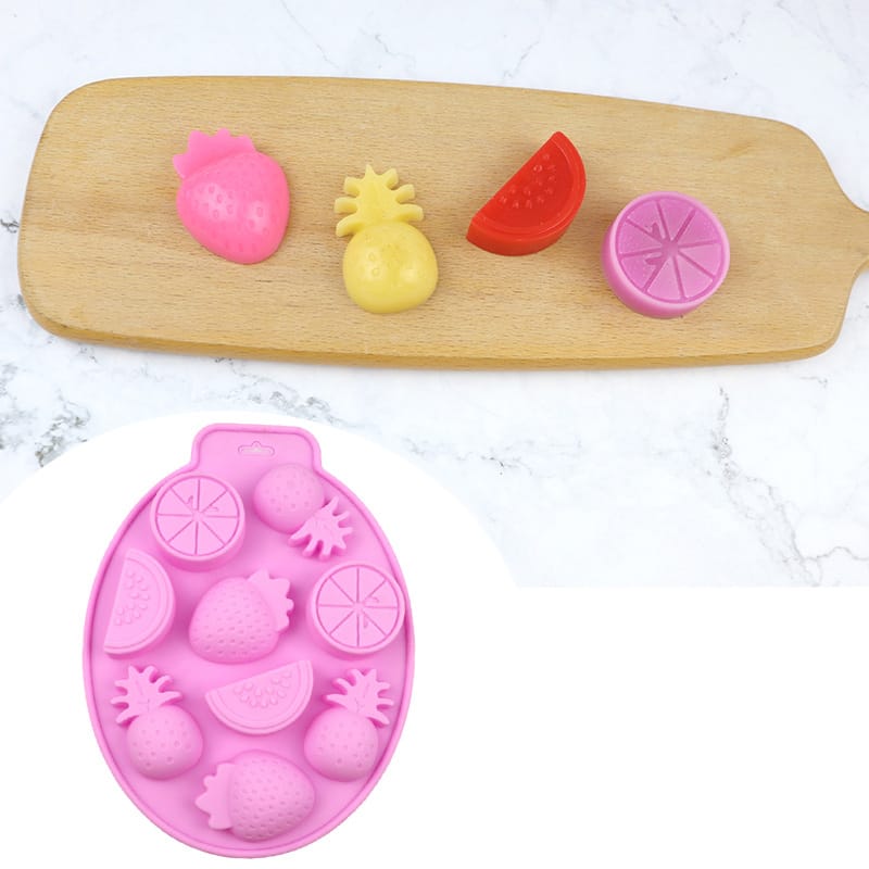 8 Cavity Mixed Fruits Pineapple Strawberry & Watermelon Mould for DIY Concrete Art, Resin Crafts, Soap Making & Cake Making Silicone Mould