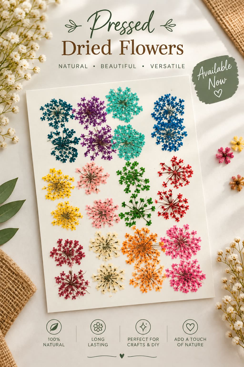 Set of 24 colourful real dried flowers for resin art, epoxy resin jewellery, bookmarks and DIY craft projects