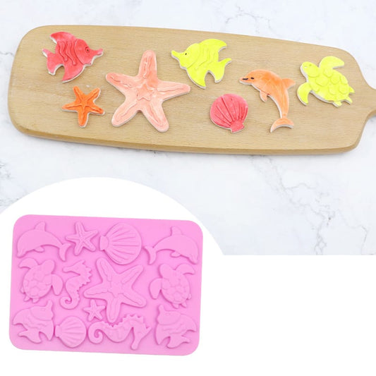 13 Cavity Ocean Life Sea Creatures Candy Mould for DIY Concrete Art, Resin Crafts, Soap Making & Cake Making Silicone Mould