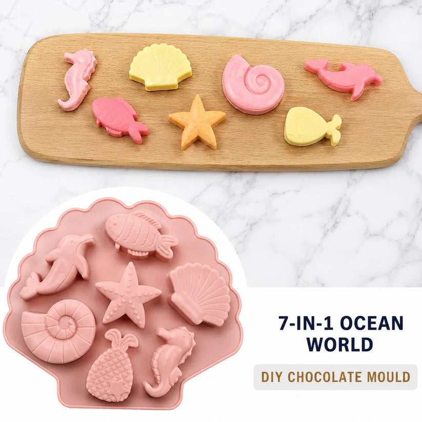 7-In-1 Ocean World Silicone Mould for Concrecast Art | Sea Theme DIY Casting Mould