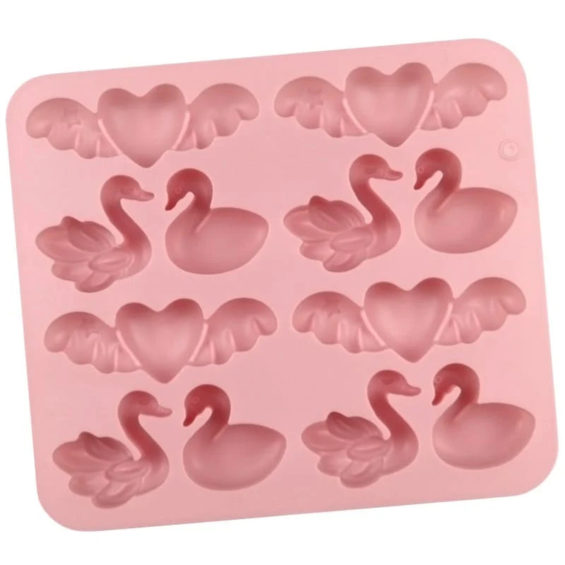 12-Cavity Swan & Winged Heart Silicone Mould for Concrecast Art | Swan Love Heart DIY Casting Mould