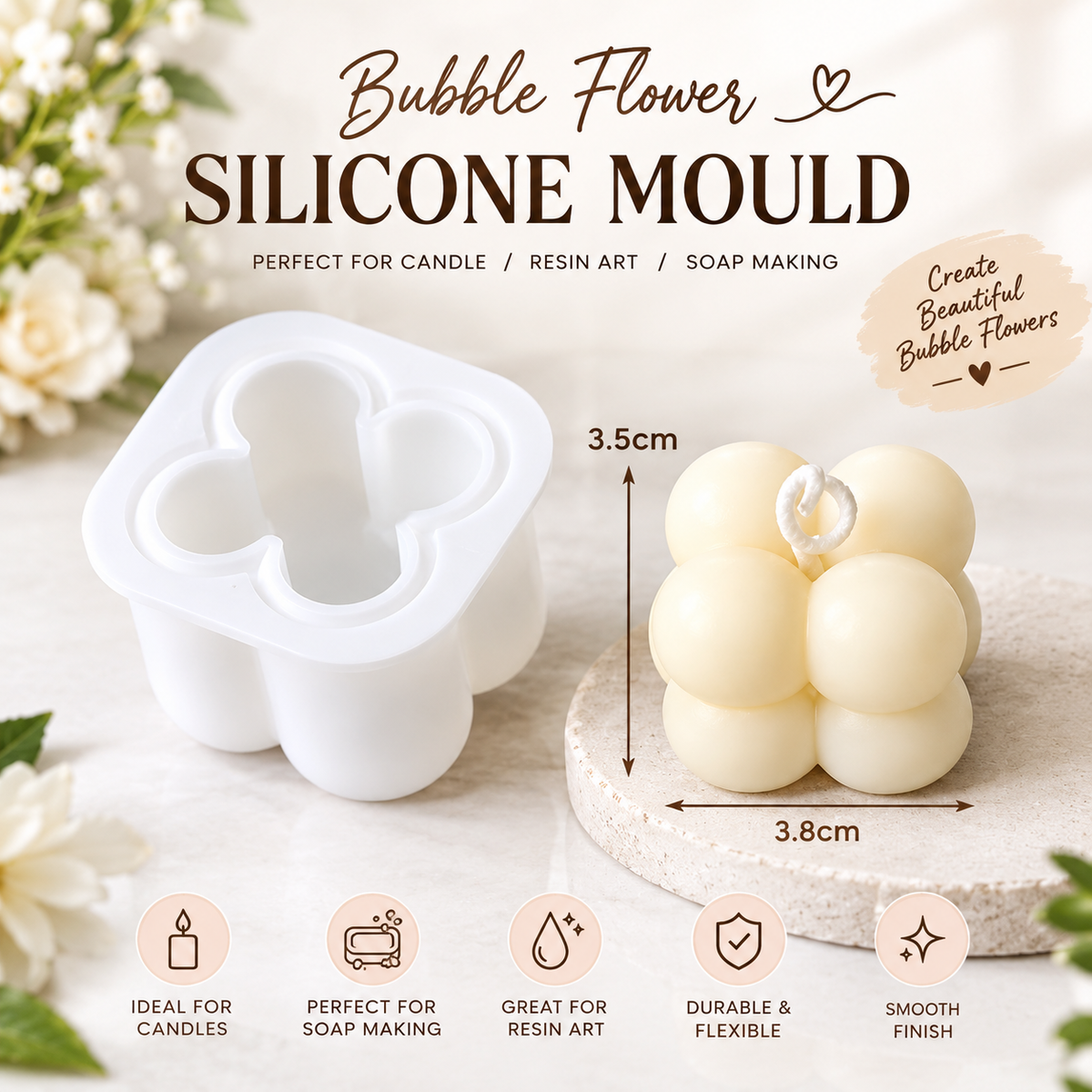 Small bubble candle silicone mould for making bubble cube candles, soy wax candles, resin art and handmade crafts