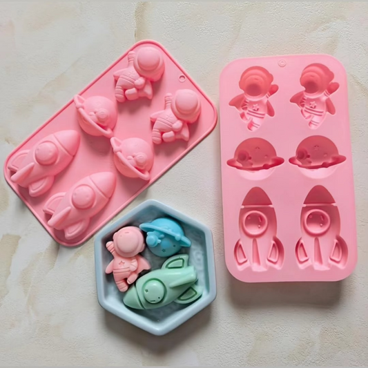 DIY concrete silicone mould pink 6 cavity space astronaut rocket planet design
